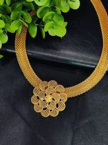 1 Set Luxury 4pcs Gold Plated Pendant Rope Jewelry Set, Includes Necklace, Earrings, Bracelet, Ring - Elegant Middle Eastern/Dubai Bridal Accessories, Formal Dress Decorations, Holiday Gift