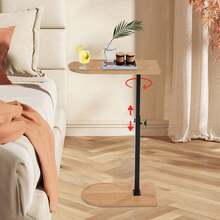 C-Shaped Side End Table, Sofa Tub End Table, Bathtub Tray Table - Baumstammfarbe+Schwarz - View 3