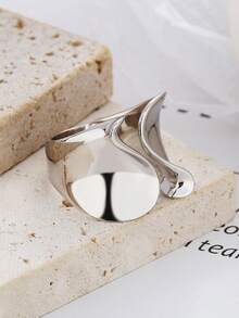 1PC Silvery Rings For Women Couple Minimalist Handmade Simple Big Ring Party Jewelry Gift - Silver - View 4