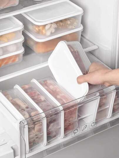 4 piezas Contenedores de almacenamiento de alimentos para refrigerador con tapas, cajas selladas herméticamente y apilables para la conservación de carne, frutas y verduras en la cocina, útiles escolares