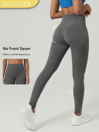 GOSOUER Women'S High Waist No Front Seam Back Deep V Buttock Line Running Outdoor Exercise Pilates Yoga Legging Pants Tights