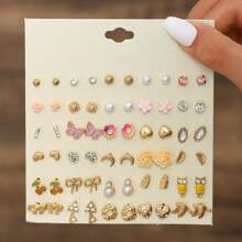 1 set de 30 pares de pendientes de moda para mujeres, fabricados en aleación de zinc con diseños de mariposa, corazón y otros broches de acero inoxidable sin chapado, hipoalergénicos, adecuados para uso diario y vacaciones, diseñados especialmente para mujeres