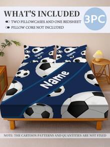 3 Stücke personalisiertes grünes Fußballmuster bedrucktes Bettlaken Set, Tagesdecke Set, Bettwäsche, Queen Quiltset mit 2 Kissenbezügen und 1 Tagesdecke, geeignet für Raumdekor, Schlafzimmerdekoration, Heimdekoration, Dorm Ausstattung, Einzelbett Set, Geburtstagsgeschenk, Geschenk für Familie und Freunde, Halloween Deko, Personalisiertes Weihnachtsgeschenk, Geschenk für Fußballliebhaber
