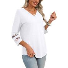 XIEERDUO 3/4 Length Sleeve Womens Tops Dressy Casual Blouses For Women 2025  V Neck T Shirts Summer Clothes - 一個白色 - 查看 4