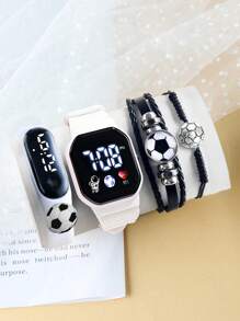 4 Stück/Set Neue LED Digital Fußball Astronaut Display Elektronische Uhr und Neue LED Display Digital Elektronische Uhr Fußball Armband + Ball Lederarmband und Ball Gewebtes Armband. Die beste Wahl für Halloween, Weihnachten, Valentinstag, Muttertag, Feiertagsgeschenke