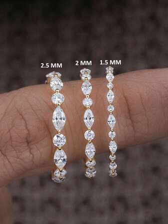 1 件 925 纯银马眼圆形钻石戒指，简约日常戒指，女士戒指精美女士珠宝礼品女士时尚配饰