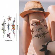 Set de 8 láminas de tatuajes temporales sexys de flores, mariposas realistas a color para mujer, para cintura, espalda baja, vientre, embarazo, arte corporal y maquillaje. - Multicolor - Ver 4