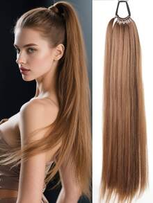 24英寸长直发合成纤维马尾假发,多功能弹力带,优雅黑色假发,天然柔软纤维,适合各种肤色 - 彩色 - 查看 24