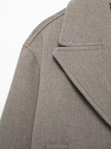 Seelio 女士秋冬双排扣翻领短款大衣，休闲简约外套 - 灰色 - 查看 11