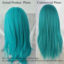 Long Straight Synthetic Blue Green Cyan Wig With Bangs Fluffy Lolita Cosplay Women Wig Heat Resistant For Daily Party - Lime Green - View 8