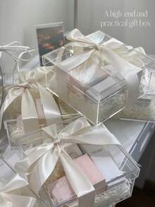 1pc Transparent Acrylic Gift Box With Lid Strap, High-End Wedding Gift Box With Hand Gift Gift Box, Birthday Gift Box, Candy Box, 7.87x7.87x3.9 Inches, Used For Receiving Decorative Activities, Money Boxes, Graduation Souvenirs, Party Gifts Back To School - Transparent - View 12
