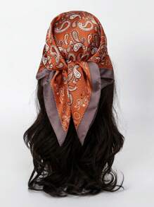 1 pieza Pañuelo cuadrado con estampado de cachemira para mujer, accesorio de moda adecuado para uso diario como diadema, corbata, pañuelo para el cuello con aspecto de seda