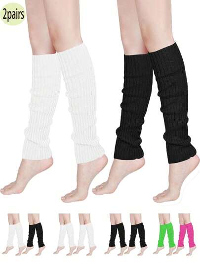 2pairs Buauty Leg Warmers For Women 80s 90s Outfit Fashion Neon Ribbed Leg Socks Fashion Y2k Neon Accessories Sports Yoga
