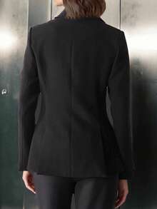 Women's Pocket Lapel Button Office & Beach Casual Blazer With Double Slits, Spring/Autumn