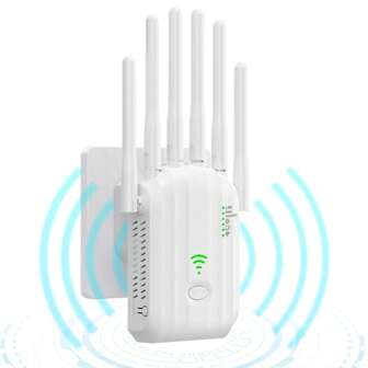 Amplificador de señal WiFi - Repetidor de internet para el hogar, hasta 1500 pies cuadrados, talla grande de 100 dispositivos, banda dual 5GHz/2.4GHz, 300Mbps, alta penetración de señal, amplificador inalámbrico de largo alcance con puerto Ethernet
