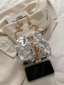 1pc Fashionable Metallic Sequin Design Women's Evening Clutch Bag With Chain Strap,Crossbody Shoulder Bag Suitable For Summer Women's Party, Gathering, Photo Shooting, Festival Gifts, Popular Brand Women Handbag - Multicolor - View 7