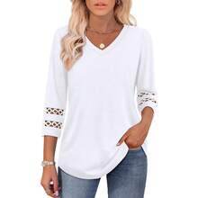 XIEERDUO 3/4 Length Sleeve Womens Tops Dressy Casual Blouses For Women 2025  V Neck T Shirts Summer Clothes - 一個白色 - 查看 2