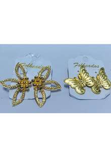 KIT DE 2 PARES DE BRINCOS FOLHEADOS ELEGANTES, ESTAMPAS VARIADAS, TAMANHO 2 A 5 CM - KIT 10 - Visão 1