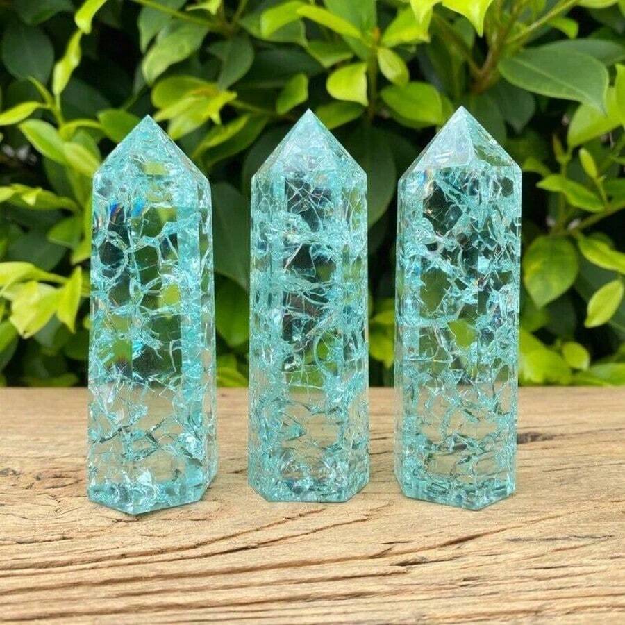 Blue Crackle Quartz Tower Blue Clear Crystal Obelisk Meditation Healing Tower - 如圖 - 查看 1