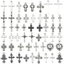 29pcs Mixed Bulk Antique Silver Holy Religious Cross Pendant Vintage Alloy Cross Charms For DIY Jewelry Making Accessories(The Style Is Random)