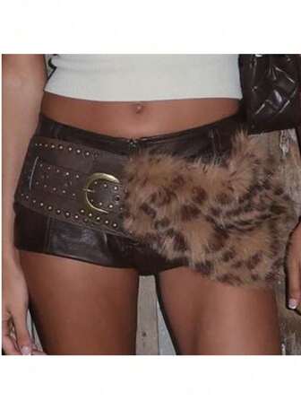 Vintage European & American Sexy Furry Leather Decorative Adjustable Waist Belt, Fashion Personalized Belt For Women Fall, Autumn, Halloween