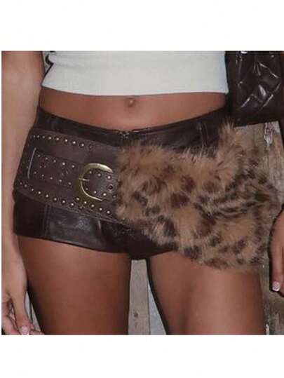 Vintage European & American Sexy Furry Leather Decorative Adjustable Waist Belt, Fashion Personalized Belt For Women Fall, Autumn, Halloween