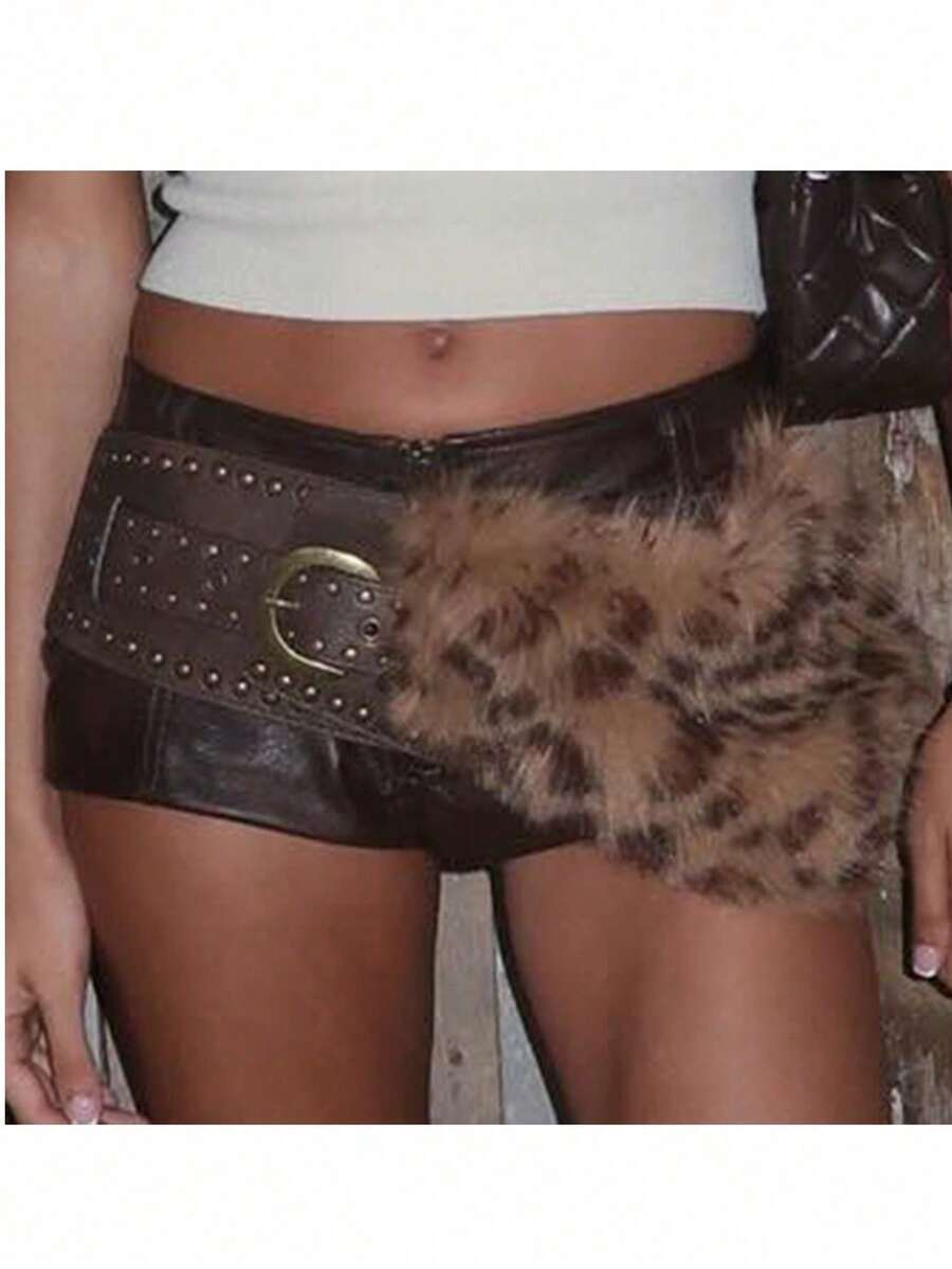 SHEIN ICON Vintage European & American Sexy Furry Leather Decorative Adjustable Waist Belt, Fashion Personalized Belt For Women Fall, Autumn, Halloween - Multicolor - View 1