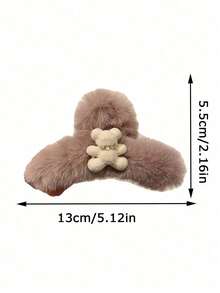 新款可爱植绒小熊毛绒发夹，优雅头饰女士发饰，秋冬发爪发夹发夹发颚夹发夹发夹，休闲秋季发饰女士度假装扮