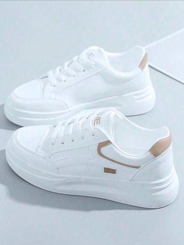 2025 New Spring & Autumn Fashion Casual Versatile Platform Front Lace-Up White Skateboard Sports Waterproof Elevator Small White Shoes For Women