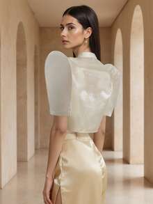 1 Piece Of Women's Elegant Bubble Sleeve Short Sleeved Shirt Top Bolero Filipiniana For Women - Champagne - View 2