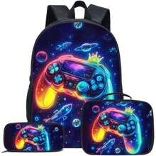 Exquisite And Cool Game Console Pattern 3 PiecesSet: Pencil Case, Lunch Bag, Adjustable Shoulder Strap, Multi-Functional, Perfect For Play, Ideal Gift For Back-To-School Season