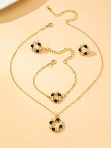 4 Pieces/Set Of Women's Colorful Diamond Jewelry Set, Fashionable And Personalized Temperament, Hollowed Out Circular Pendant Necklace, Earrings, Bracelet