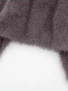 Seelio 女式法式时尚简约休闲圆领长袖仿皮草效果短款夹克外套，秋冬 - 灰色 - 查看 9