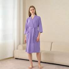1 件时尚华夫格编织浴袍、情侣浴袍、和服长袍，配有柔软光泽口袋浴袍、浴袍、睡衣、浴巾、浴室、度假酒店水疗中心，非常适合淋浴或游泳后、露营和海边度假返校