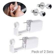 2 Pack Self Ear Piercing Gun Earring Disposable Piercing Kit No Pain Easy Use Ear Piercing Gun Kit Tool With Stud (Black) - Black - View 2