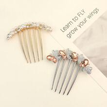 1pc Metal Rhinestone Inset Hair Comb, 5-Tooth Hair Clip For Bun, Ponytail Hair Accessory, Hair Accessories, Hair Accessories, Wedding, Combs, Side Comb