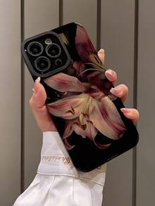 Flower 1pc Vintage Lily Floral Vertical Stripes Faux Leather Classic Anti-Drop Soft Protective Phone Case Compatible With Apple And Models Waterproof Shockproof Scratch Resistant - Multicolor - View 3