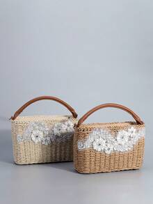 夏季新款时尚串珠绣花花手提包,女士时尚休闲草编沙滩包,海滩度假大容量单肩包,夏季轻便旅行必备草编斜挎包,适合度假、海滩、海边、游轮、约会、购物、送礼、节日、户外。 - 彩色 - 查看 3