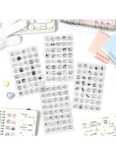40pcs Cute Cartoon Reusable Transparent Stamp Set, Suitable For School, Student, Office Supplies, DIY Crafts, Scrapbooking, And More,Back To School,School Supplies