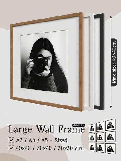 A4/A3/A5/40x40cm/30x40cm/30x30cm 大尺寸相框，适用于墙面/钻石画，哑光黑/哑光白/橡木纹，多色拼贴画廊相框，适用于9格照片墙，采用工程板和亚克力玻璃制成，带边角保护，增强保护性能。