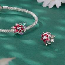 WOSTU 1 pièce Pendentif fleur de lotus en argent sterling 925 Élégante perle de charme de fleur violette avec procédé d'émail pour femme Bracelet DIY Bijoux de fête Cadeau