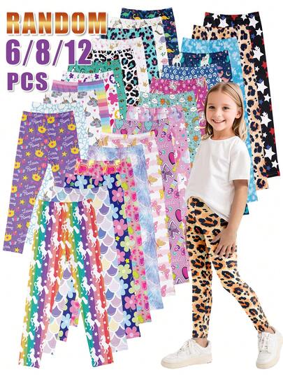 Random 6/8/12pcs High-Waisted Set For Girls, Super Soft And Super Elastic, Spring And Summer, Printed And Plain Color Combination, Leggings And Yoga Pants