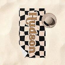 1pc Customized Name Beach Towel, Personalized Plaid Beach Towel, Personalized Text Beach Towel, Soft Quick-Dry Pool Towel, Checkered Towel, Beach Towel, Boys' Towel, Traveler Holiday Gift, Teen Pool Towel, Back To School Gift, Holiday Gift - one-size - View 4