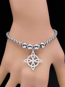 Pulseira de Aço Inoxidável com Nó Celta Wicca, Cor Prata, Joia de Bracelete Geométrico de Nós Irlandeses para Mulheres/Homens