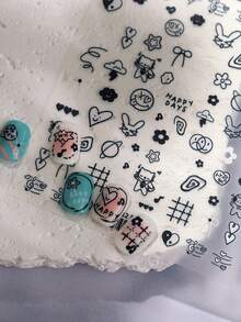 Beautizon Nailartlab 1张可爱线条画狗狗、猫咪、兔子美甲贴纸，DIY美甲沙龙创意卡通装饰美甲贴纸 - 彩色 - 查看 2