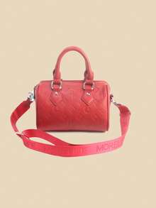 Elegant Cylindrical Bag, Fashionable Ladies' Handbag, Red Shoulder Bag,Boston Bag Adjustable And Detachable Shoulder Strap, Can Be Carried By Hand Or Worn On The Shoulder, Purses And Bags For Women - 紅色 - 查看 4