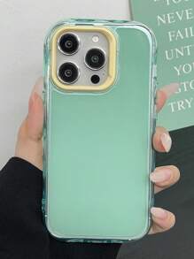 1 pieza Funda protectora de silicona con agujero grande, color verde macaron redondeado y cuadrado, minimalista y a prueba de golpes, compatible con iPhone 11 12 13 14 15 16 Pro Max, funda anti-caída linda.