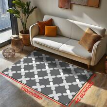 1pc Luxurious Retro Pattern Print Carpet, 1100g High-Density Faux Cashmere + TPR Washable Bottom, 0.6cm Thick, Classic Vintage Minimalist Elements, Soft Plush Area Rug, Suitable For Outdoor, Entrance, Living Room, Bedroom, Laundry Room, Bathroom, Machine Washable All-Season Large Size Mat, Home Decor