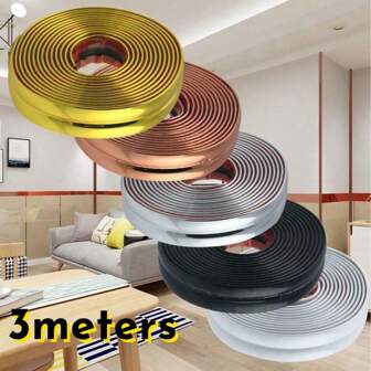 1pc 3meters/118.11inch PVC Self-Adhesive Decorative Tape Gold Background Wall Inner Corner Decor Strip Furniture Table Edge Anti-Collision Bumper Tape