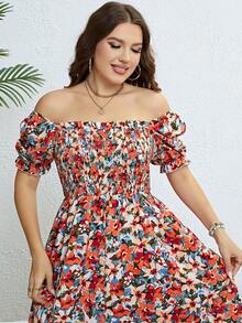 Vestidos Floral de Tallas Grandes para Mujer, Vestidos Sin Tirantes Para Mujer, Vestidos Alegre y Casual para Mujer, Adecuado para Uso Diario Informal Y Vacaciones En La Playa - Rojo - Ver 3
